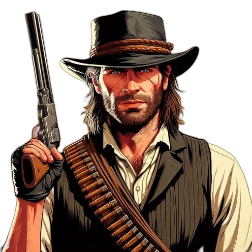weapon, hat, comic book art, concept art, photorealistic, pixel art, rugged, man transparent PNG cut-out