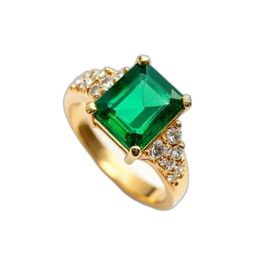 jewelry, crown, green, gold, ring, large, square-cut, emerald transparent PNG cut-out