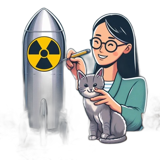 young, woman, wears, glasses, drawing, radioactive, symbol, silver transparent PNG cut-out