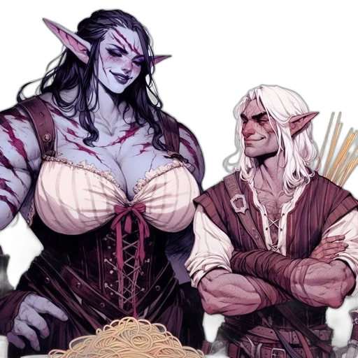 fantasy art, concept art, comic book art, pixel art, dark, two, animated, characters transparent PNG cut-out