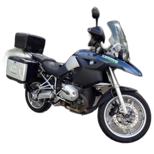 bmw, motorcycle, black, silver, accents, parked, outdoors, green transparent PNG cut-out