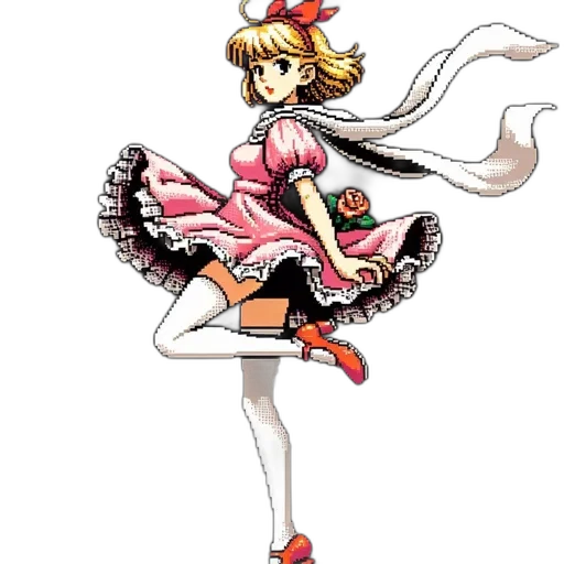 dress, staff, concept art, anime, pixel art, cartoon, monochrome, pixelated transparent PNG cut-out