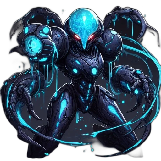 robot, creature, concept art, fantasy art, comic book art, pixel art, outer space, blue transparent PNG cut-out