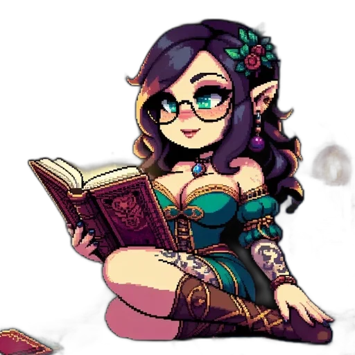 staff, fantasy art, pixel art, concept art, cartoon, elf-like, character, teal transparent PNG cut-out