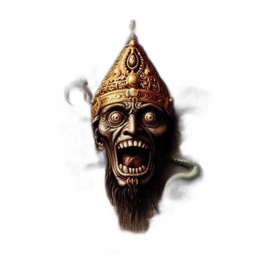mask, crown, staff, face, concept art, fantasy art, photorealistic, 3d render transparent PNG cut-out