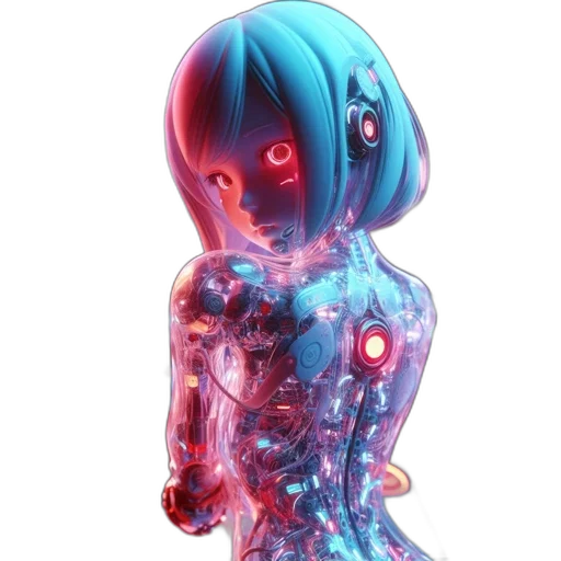 robot, dress, creature, mask, cyberpunk, concept art, 3d render, vaporwave transparent PNG cut-out