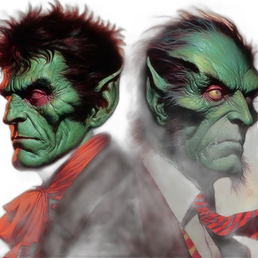 concept art, comic book art, fantasy art, photorealistic, green, two, men, skin transparent PNG cut-out