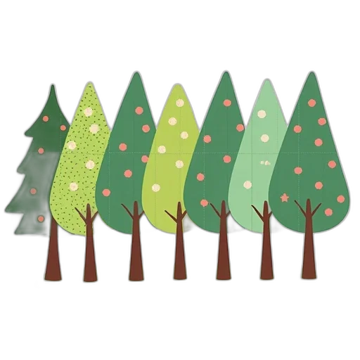 tree, 3d render, forest, green, earth tones, stylized, illustration, row transparent PNG cut-out
