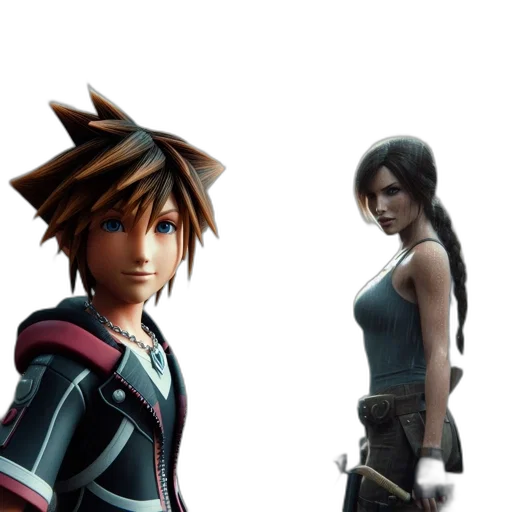 concept art, 3d render, fantasy art, photorealistic, dark, two, animated, characters transparent PNG cut-out