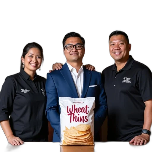 staff, food, group, people, standing, front, banner, reads transparent PNG cut-out