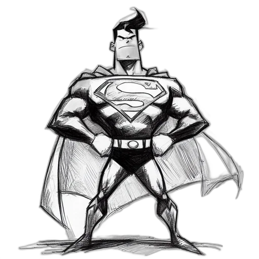 comic book art, concept art, cartoon, pencil sketch, superman, portrayed, monochrome, sketch transparent PNG cut-out