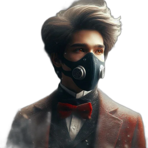 mask, face, jacket, concept art, photorealistic, fantasy art, pixel art, fog transparent PNG cut-out