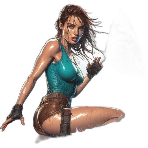 weapon, concept art, comic book art, cyberpunk, fantasy art, green, woman, blue transparent PNG cut-out