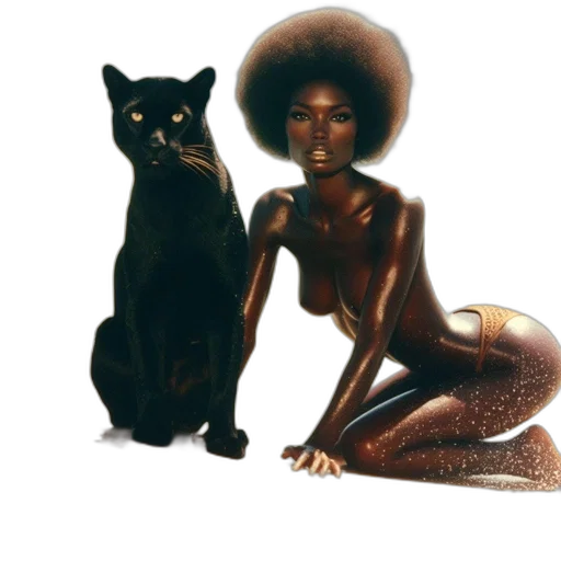 animal, creature, concept art, fantasy art, pixel art, photorealistic, woman, afro transparent PNG cut-out