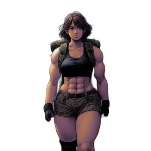 weapon, concept art, comic book art, pixel art, cyberpunk, dark, muscular, woman transparent PNG cut-out