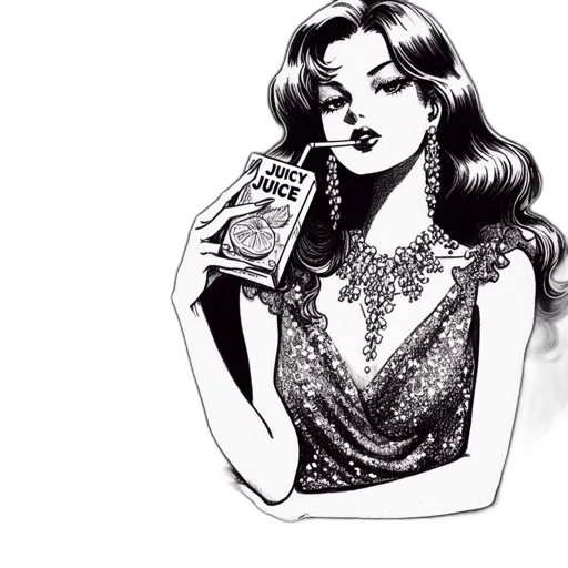dress, jewelry, comic book art, cartoon, concept art, vaporwave, monochrome, elegant transparent PNG cut-out