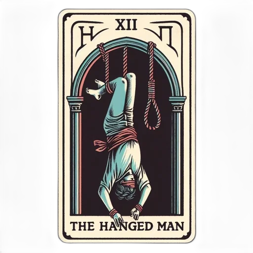 hanged, man, tarot, card, upside-down, figure, hangs, rope transparent PNG cut-out