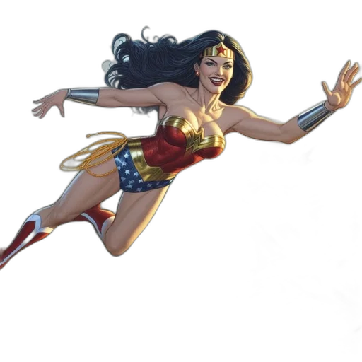 comic book art, concept art, wonder, woman, depicted, flying, amidst, fighter transparent PNG cut-out