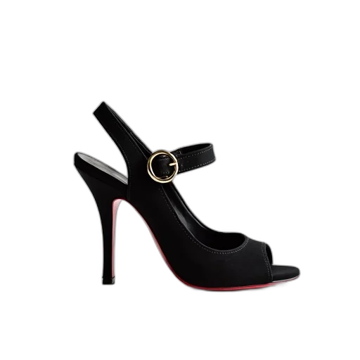 shoes, pair, black, high-heeled, sandals, metallic, gold, buckle transparent PNG cut-out