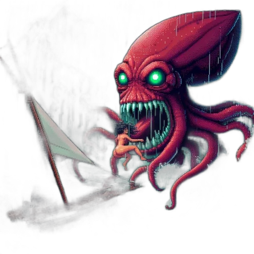 creature, staff, weapon, concept art, fantasy art, pixel art, comic book art, red transparent PNG cut-out