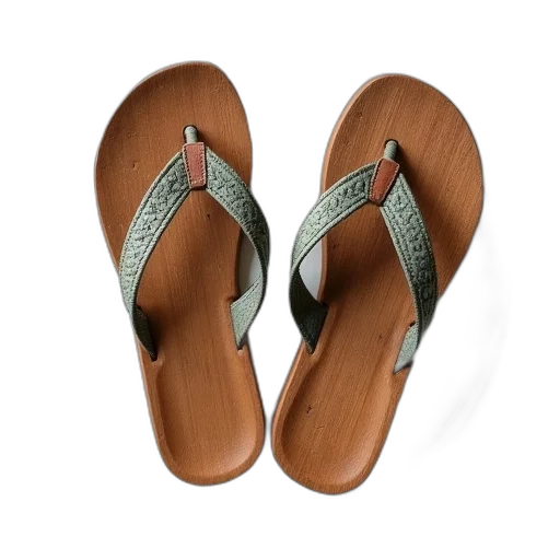 shoes, pair, worn-out, flip-flops, brown, green, pattern, straps transparent PNG cut-out