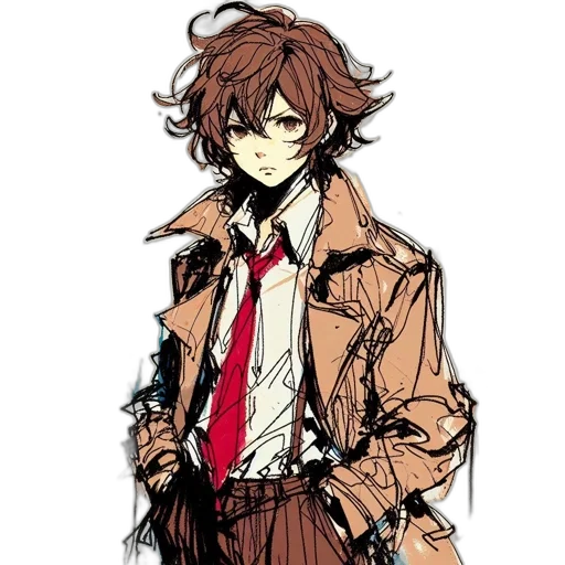 jacket, staff, concept art, anime, cartoon, pixel art, red, earth tones transparent PNG cut-out