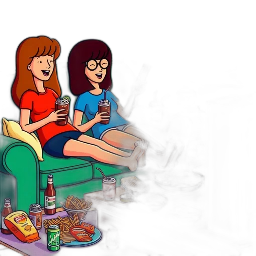 cartoon, concept art, comic book art, fire, two, animated, females, sit transparent PNG cut-out