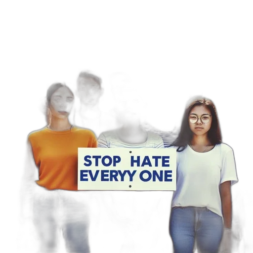 diverse, young, adults, gather, solidarity, against, hate, displaying transparent PNG cut-out