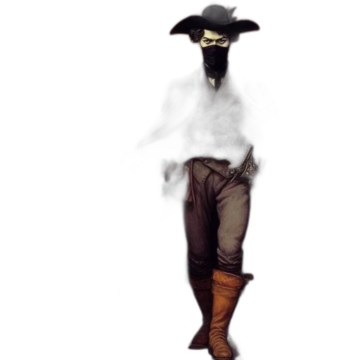 hat, mask, staff, jacket, concept art, pixel art, fantasy art, 3d render transparent PNG cut-out