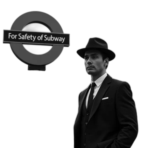 staff, hat, black, white, photograph, man, suit, standing transparent PNG cut-out