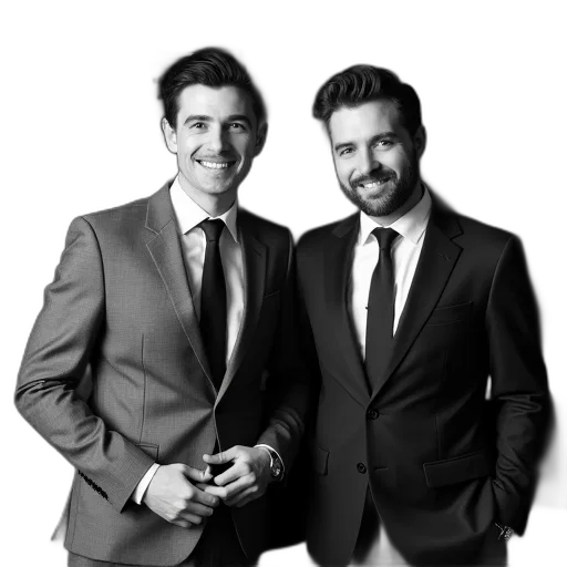 staff, black, white, photograph, two, men, standing, next transparent PNG cut-out