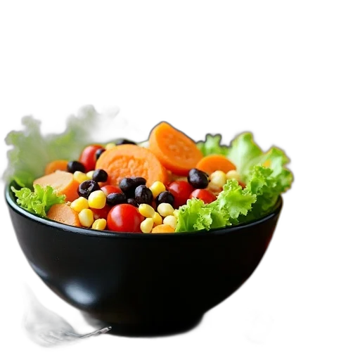 food, crown, 3d render, photorealistic, black, bowl, filled, salad transparent PNG cut-out