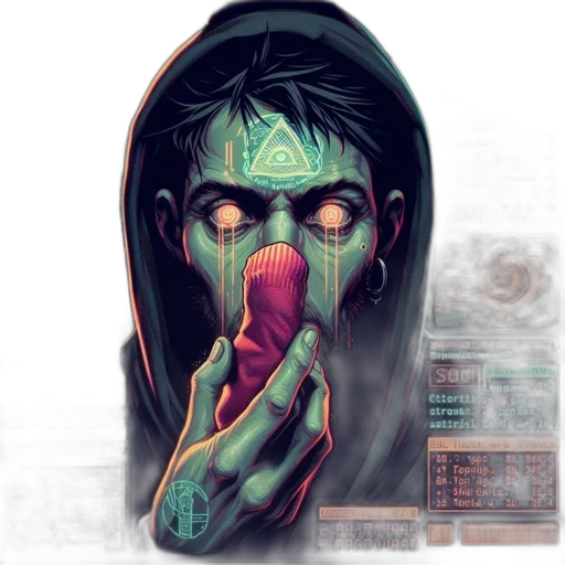 mask, face, cyberpunk, concept art, comic book art, pixel art, green, dark transparent PNG cut-out