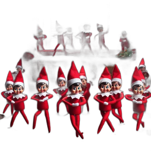 staff, concept art, 3d render, festive, scene, featuring, multiple, elf transparent PNG cut-out