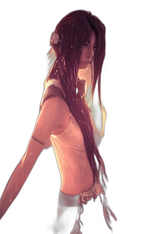 dress, hair, staff, creature transparent PNG cut-out