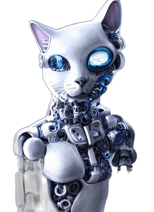 robot, cyberpunk, 3d render, concept art, comic book art, white, cast, futuristic transparent PNG cut-out