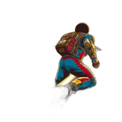 robot, jacket, weapon, comic book art, concept art, 3d render, pixel art, outer space transparent PNG cut-out