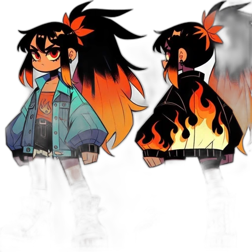 jacket, concept art, anime, cartoon, pixel art, fire, dark, neon transparent PNG cut-out