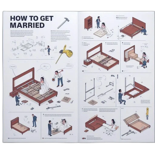 furniture, image, humorous, creative, representation, bed, assembly, instruction transparent PNG cut-out