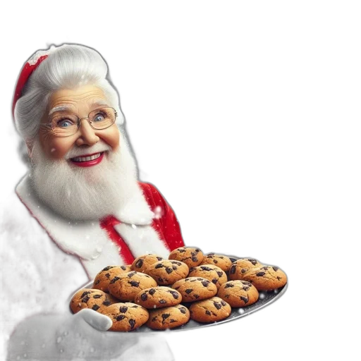 food, santa, smiles, while, holding, cookie, tray, amidst transparent PNG cut-out