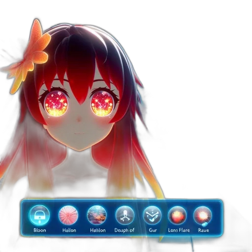 creature, anime, concept art, 3d render, vaporwave, red, red-haired, female transparent PNG cut-out