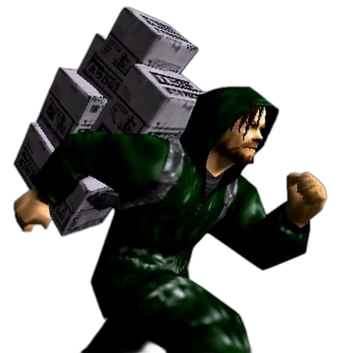 robot, weapon, jacket, 3d render, concept art, pixel art, comic book art, green transparent PNG cut-out
