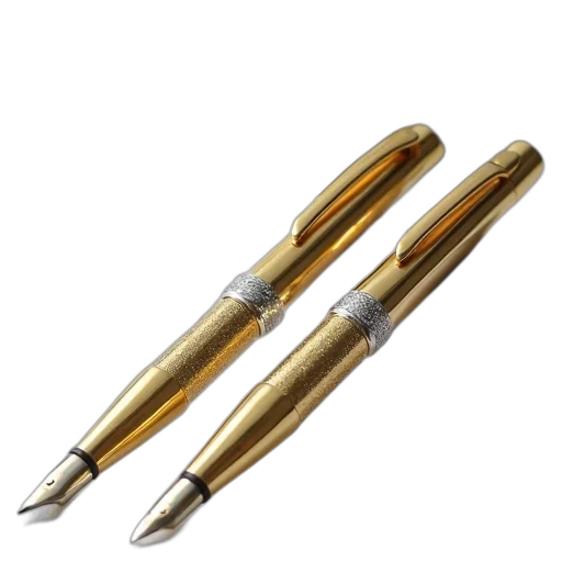 weapon, photorealistic, two, gold, fountain, pens, silver, accents transparent PNG cut-out
