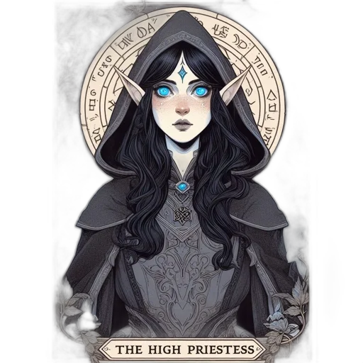 fantasy art, concept art, pixel art, comic book art, high, priestess, elfin, woman transparent PNG cut-out