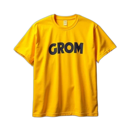 crown, dress, weapon, yellow, t-shirt, word, grom, stylized transparent PNG cut-out