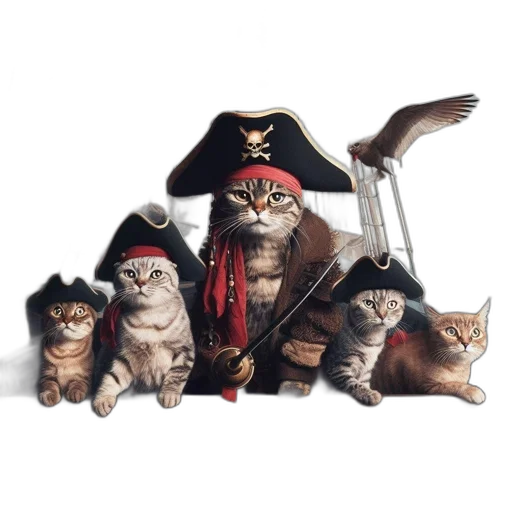 staff, fantasy art, concept art, oil painting, photorealistic, four, anthropomorphic, cats transparent PNG cut-out