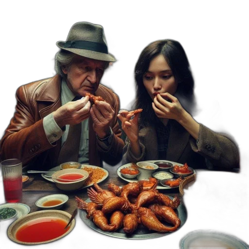 food, jacket, photorealistic, oil painting, concept art, 3d render, night, older transparent PNG cut-out