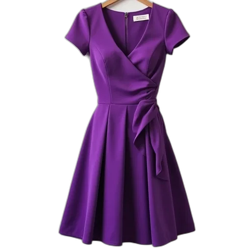 dress, purple, v-neckline, fitted, bodice, featuring, pleated, skirt transparent PNG cut-out