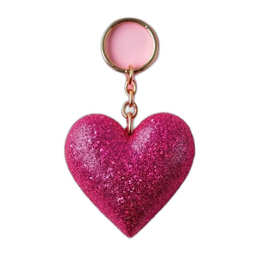 jewelry, pink, glitter, heart, keychain, charm, love, design transparent PNG cut-out