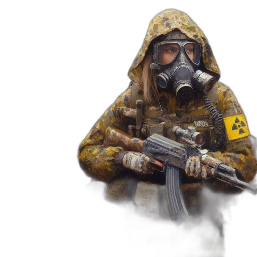 jacket, weapon, mask, concept art, watercolor, photorealistic, fantasy art, fog transparent PNG cut-out